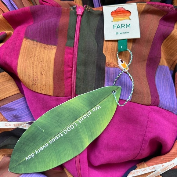 Farm Rio Painted Stripes Blouson-Sleeve Pleated Dress - Size Large - Picture 10 of 16